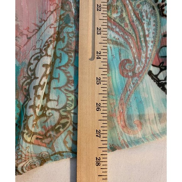 Sara Michelle Womens 1X Teal Pink Paisley Short Sleeve Top Lined Flowy Feminine - Picture 6 of 16